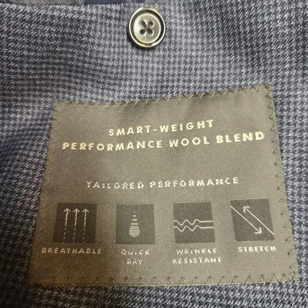 Banana Republic Suit Jacket Mens 48 Blue Check Slim Fit Wool Blend Notch Lapel